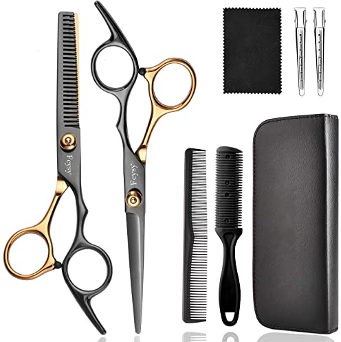 Friseurschere Haarschneideschere Effilierschere Set, Fcysy Friseur Scheren Professionell Haarschere set, Schere Haare Schneiden Frisör Schere Haarschere Kinder Hund Effilierschere Friseur Profi- Gold
