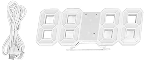 BuyWeek 3D LED Wanduhr, Weißer Rahmen Digitale Wecker Moderner Wanduhr Timer mit Temperatur für Zuhause, Wohnzimmer, Dekoration(Rot)