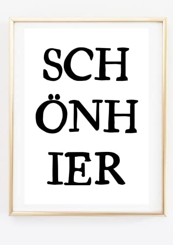 Din A4 Kunstdruck ohne Rahmen - Spruch - Schön hier - Typographie Zuhause Daheim Hygge Druck Poster Bild