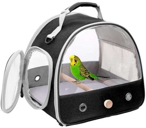 Bird Travel Carrier, Portable Small Bird Parrot Parakeet Carrier with Standing Perch and Soft Mat, Side Access Window Collapsible to Carry and Transport Birds Vet Visit