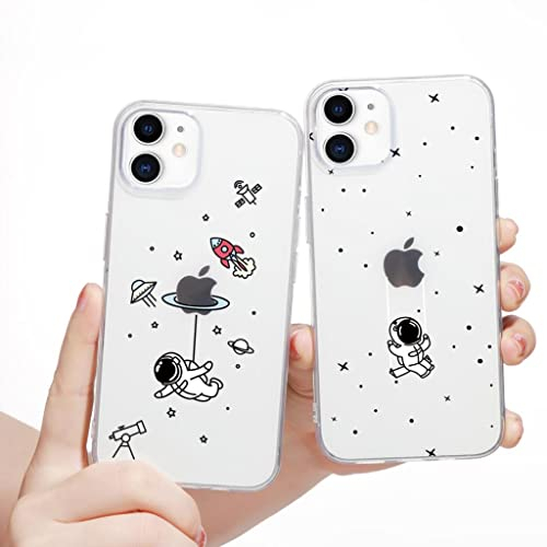 Yoedge 2 Stück Durchsichtig Hülle für iPhone 11 6,1,Transparent Handyhülle mit Aesthetic Motiv Mode Chic Muster, Ultra Dünn Weich Klar Silikon TPU Stoßfeste Bumper Schutzhülle für Mädchen,Astronaut 2