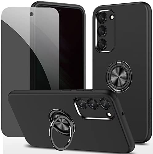 Dechyi Privacy cover per Samsung galaxy S23 Plus 5G Custodia con Anti-Peeping in vetro temperato con custodia protettiva ad anello- Nero