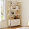 YITAHOME Bookcase with Storage Cabinet, Standing 5 Tiers Book Shelf Display Rack with Doors for Bedroom Living Room Office,White&Gold