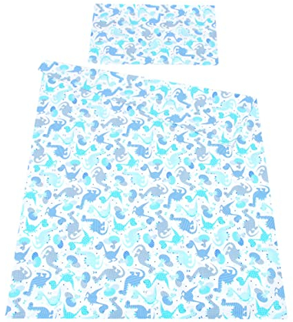 Babylux Bettwäsche Bezug 2 TLG. 100 x 135 cm / 90 x 120 cm Kinderbettwäsche Bettwäsche Kind Bettset Baby Babybettwäsche (100. Dino Blau, 90 x 120 cm)