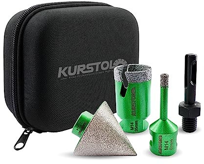 KURSTOL Juego de brocas de diamante - 6/35 mm fresa diamantada+50 mm fresas para azulejos+adaptador SDS Plus para M14 alambre para porcelana, granito azulejo mármol corte en seco
