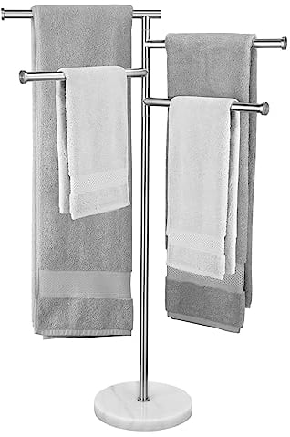 KES Handtuchhalter Stehend Handtuchhalter 4 Armig Schwenkbar Handtuchständer Freistehend Marmor Bad Gebürstet, BTH219S4-2