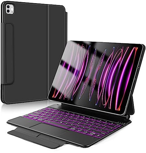 SOPPY Magnetic Keyboard Case for iPad Pro 12.9 inch 2022/2021/2020/2018 (6th/5th/4th/3rd Generation), Floating Magnetic Case, Multi-Touch Trackpad, 7 Color Backlit Magic Keyboard, QWERTY UK Layout