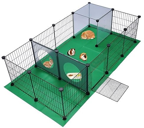 SILVER VALLEY Pet Playpen, Small Animals Cage, Exercise Fence with Mat, DIY Iron Mesh Panel, Interesting Game Holes Design, Ideal for Puppy,Rabbit,Kitten,Hamster,Guinea Pig,Hedgehog (140x70x35cm)