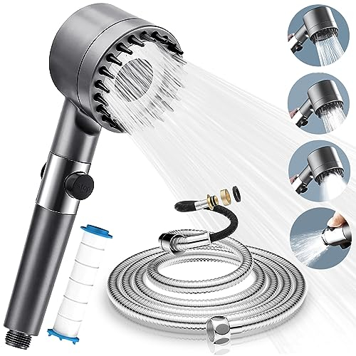 Shower Head Powerful Flow with 3 Spray Modes & Stainless Steel Hose 2M, High Pressure Shower Heads with Massage, Shower Head High Pressure Bathroom Accessory Set Water Saving 50%
