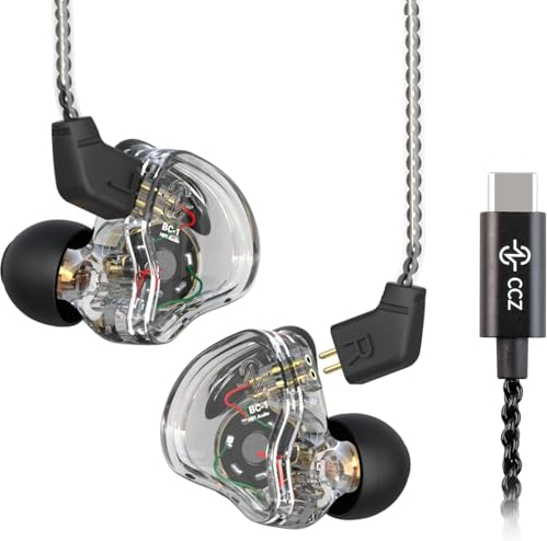 Yinyoo CCZ Melody USB C 1DD+1BA Hybrid Wired Kopfhörer, Typ C Earbuds HiFi In-Ear Monitor für Samsung S23/S22/S21/S20/Huawei P50/P40/P30 Pro/P30/Google Pixel (Clear Black, Type-C No Mic)