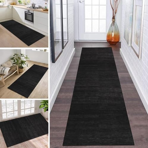 ZDYHMrj Teppich Läufer Flur Schwarz Dunkelgrau rutschfest 40x100cm Korridor Teppichläufer Waschbar Modern Schlafzimmer Wohnzimmer Läufer Teppich Breite 40-120cm