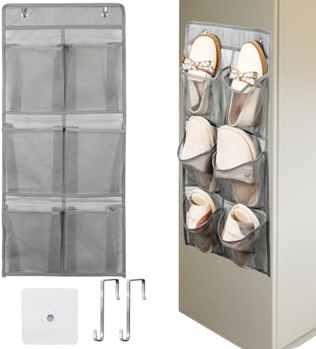 Over the Door Shoe Organizers with Hooks and Sticky Hanging Mounts, 6 Large Pockets Shoe Rack Door Hanging Organizer Shoe Holder for Closet Door