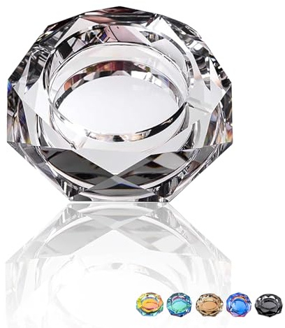 Coomin 4.6in Ash Tray, Heavy K9 Sparkly Crystal Glass Ashtray, Silver | Ashtrays for Smokers Indoor Office Home Desktop Tabletop, Gifts for Men