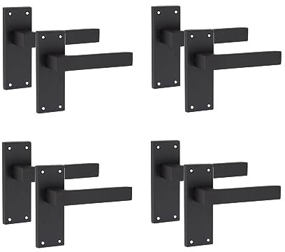 Golden Grace Victorian Straight Delta Door Handles Latch in Matt Black, 4 Pairs - 120mm x 40mm Backplate