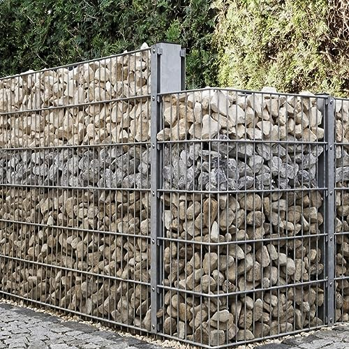 Gabionen Zaun Set 656 bodenmontage | gabione | Doppelstabmattenzaun | Steinkorb | Steinwand | Zink| 15-203 cm