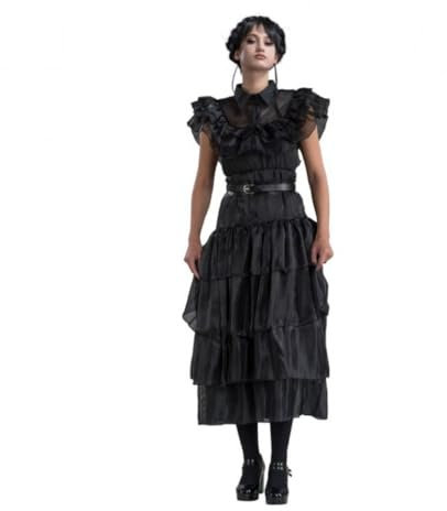 Chaks - Wednesday Addams Ballkleid Damen, offizielles Wednesday Kostüm, Kleid und Gürtel, Outfit für Halloween & Karneval