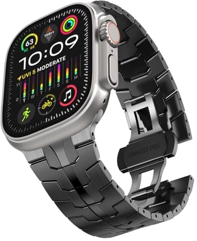 CHANCHY Cinturino in titanio per Apple Watch Ultra 2 Band 49 mm, cinturino ultra resistente e leggero in titanio per Apple Watch Series 9 8 7 6 5 4 3 2 1 SE Men (Titanium Edition, nero)