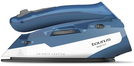 Plancha de viaje Taurus - Suela cerámica - Gran caudal de vapor - Plancha bivoltaje - doble voltaje de 120 y 240 V y 900 W - 1100 W de potencia