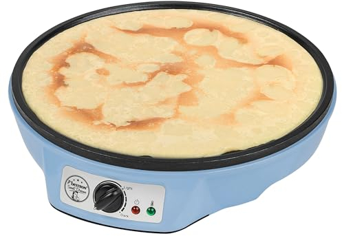 Bestron Crepera de diseño retro, Crepera electrica para crepes de Ø 30 cm, incl. esparcidor de masa y volteador de crepes, con revestimiento antiadherente, 1000 vatios, color: azul