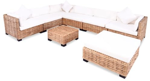 MNISDFL Terrassenmöbel Gartensofa Möbelsets Gartenlounge Set Loungemöbel Sofagarnitur 27-TLG. Natürliches Rattan