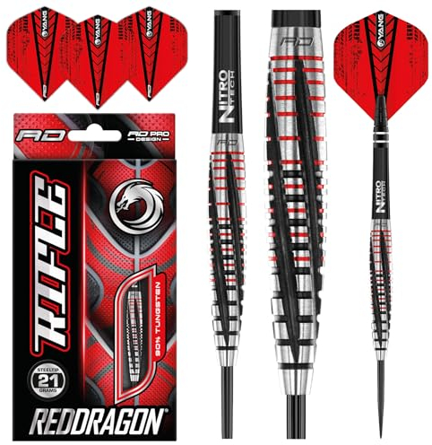 RED DRAGON Rifle 21 Gramm Premium Wolfram Steeltip Dart Set mit Flights und Schäften