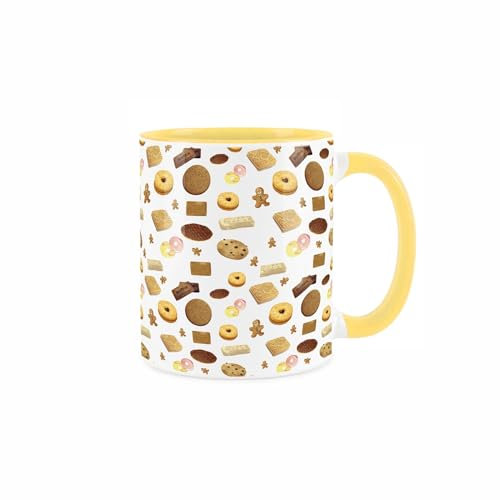 Purely Home British Biscuits Ceramic Mug - Novelty Cookie Print - Tea Coffee Gift/Present Yellow Mug