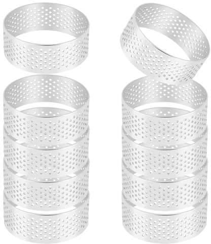 Luntfeiy 10 Pack 5Cm Edelstahl Tart Ring, Hitze BestäNdiger Perforierter Kuchen Mousse Ring, Runder Ring Back Donut Werkzeug