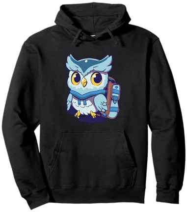Witzige Eule mit Schultasche Comic für Herren Damen Kinder Pullover Hoodie