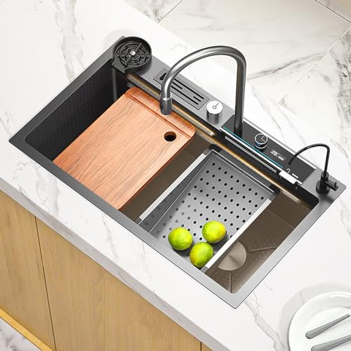 Fregadero Bajo Encimera Acero Inoxidable Fregadero Cocina 1 Seno con Escurridor, Grifo Extraíble, Purificador de Agua 750 * 450Mm