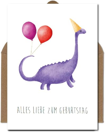 The Life Barn Postkarte mit Umschlag Geburtstagskarte Dino Kind Karte Geburtstag Junge Mädchen
