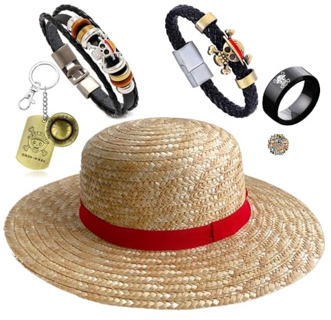 TFYU Ruffy Strohhut Monkey D. Armband Schädel Ringe Anime Cosplay Schlüsselanhänger Zubehör Z. Aufkleber 15 Stück