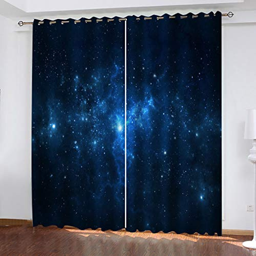 Vorhänge Blickdicht 3D Blaue Galaxienlandschaft Druck Verdunkelungsvorhang, Thermogardine Mit Ösen Für Wohnzimmer Schlafzimmer Kinderzimmer Fensterdekoration Ösenschal 2Er Set 160X150cm (HxB)