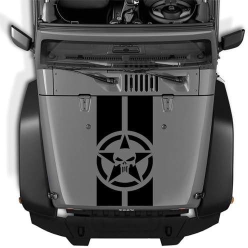 LYABYT Adesivi per finiture copertura motore Auto Testa anteriore Teschio Stella dell'esercito Adesivi per auto militari Decalcomanie per decorazioni per cofano in vinile, per Jeep Wrangler JK TJ