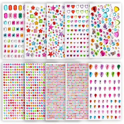 3500 Stück Glitzersteine Selbstklebend, Bunt Strasssteine Selbstklebend, Glitzersteine zum Basteln Verschiedene Formen, Glitzer Sticker für Kinder Handwerke Bastelsachen Fotorahmen