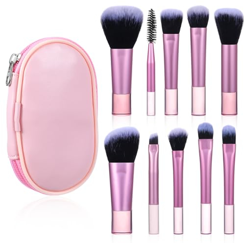 PEOVLVN 10-teiliges Reise Make-up Pinsel-Set, Professionelles Pinselset Makeup, Schminkpinsel Set Mini Komplettfunktions Kosmetikpinsel Puderpinsel Make-Up Pinsel Gesicht und Auge Kosmetikpinsel, Rosa