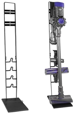 Universal Staubsauger Halterung für Akkusauger, Handstaubsauger, Bodenständer, Zubehörhalter, Standfuß, Staubsauger Ständer nimmt viel Zubehör und die Ladestation auf, kein Bohren, schwarz