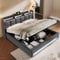 DEKKETO Boxspringbett mit Stauraum, Polsterbet 160x200 Doppelbett mit LED und 2 USB-Anschluss, Hydraulisch Stauraumbett Rückenlehne Bettgestell, Lattenrost aus Holz ohne Matratze, Grau