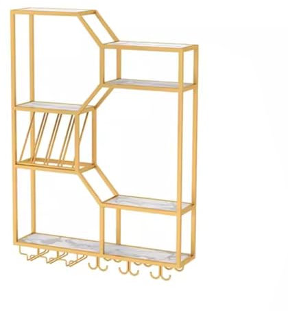 Botellero Pared Bar Botellero de Hierro, Pintura Electrostática para Hornear Botellero de Estilo Industrial, Botellero con Portavasos para Cocina, Comedor, Bar(Gold)