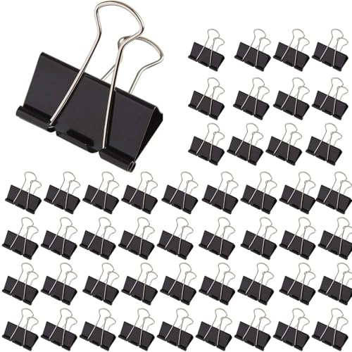 GBACHOOSE 48 Pack Large Foldback Binder Clips, 51mm Binder Clips Paper Clips, Metal Black Stationary Clips for Office Home School Supplies