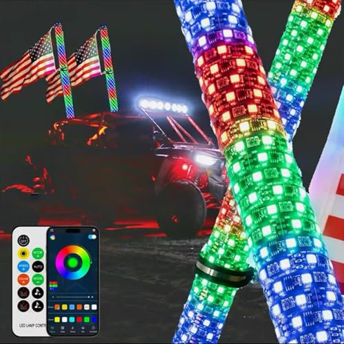 Lot de 2 lumières LED Fatty Whip de 0,6 m pour UTV ATV, Fouet d'antenne Lumineux en Spirale avec Application et télécommande pour RZR SXS, 2 pièces