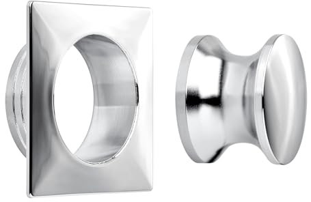 SOTECH Bouton-poussoir Push-Lock Ø 23 mm chrome poli avec rosace carrée pour épaisseur de porte de 19 mm, poignée bouton adaptée aux serrures à espagnolette