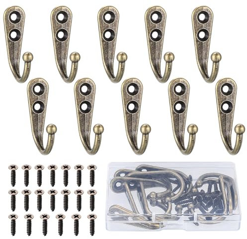 DAJMAIEZ 10 Piezas Ganchos Percheros de Pared, Gancho Simple Vintage de Metal, Antiguos Ganchos de Retro con Tornillos para Ropa Sombrero Dormitorios Cocina Baños Dormitorio, bronce