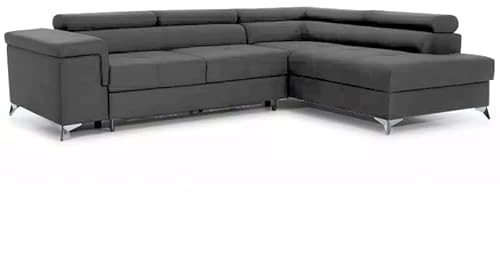 COMFORTINO FURNITURE Ecksofa mit Schlaffunktion EDURO L-Form, Sofa Couch mit Bettkasten, 3-Sitzer Eckcouch, Schlafsofa für Wohnzimmer, Big Sofa Couch mit Schlaffunktion (Graphite, Rechts)