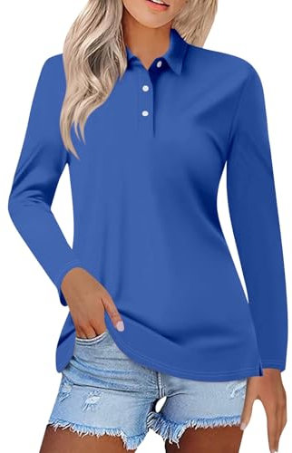 Womens Long Sleeve Polo Shirts Multi-Colours Work Wear Tops Lady-Fit Classic Solid Cotton Pique Golf Shirts UPF 50+ Sun Protection T-Shirt Quick Dry Moisture Wicking Casual Golf Tennis Sport T-Shirts