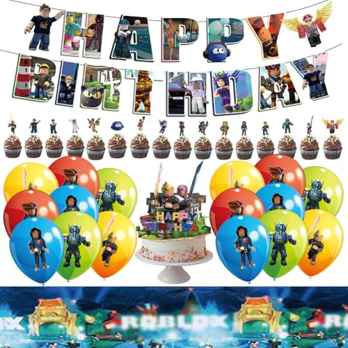 Décoration Anniversaire Ro-lox Ballons d'anniversaire 35 pièces Set de décoration,Enfants Décoration, Anime Set, Fête d'anniversaire Décoration Bannière Cake Topper Ballon de fête Avec rubans