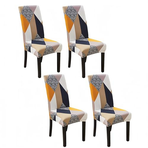 AMFUN Set of 4 Stretch Dining Chair Slipcover, Dining Chair Covers, Removable Washable Dining Chair Seat Cover, Stretch Spandex Chair Slipcover, Elastic Chair Protector for Hotel Restaurant Banquet