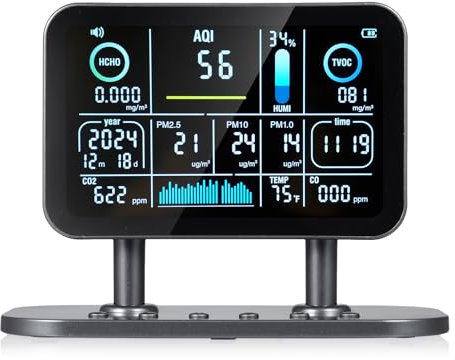 13-in-1 Indoor Air Quality Monitor Desktop Air Dector Use with WiFi APP HCHO/CO/CO2/TVOC/AQ1/PM1.0/PM2.5/PM10 Date and Time Display for Home Office Living Room Kitchen Bedroom