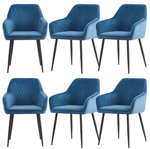 JYMTOM Esszimmerstühle 6er Set Küchenstühle Polsterstühle modernes Design Stühle mit Armlehne, Sitzfläche aus Samt, Gestell aus Metall, für Wohnzimmer, Schlafzimmer und Küche(6,Teal)