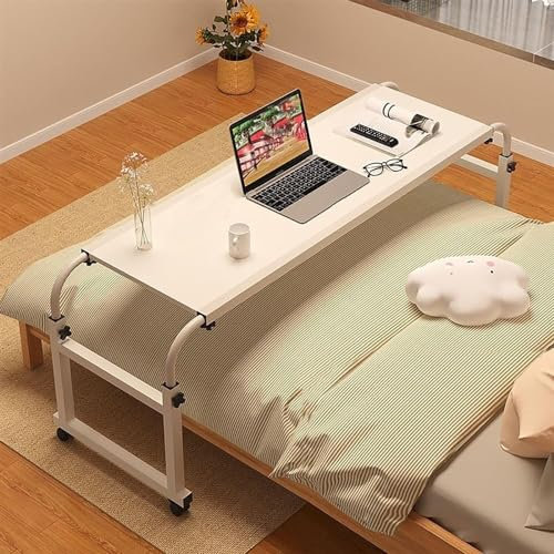 Verstellbarer Betttisch mit Rollen, Laptop-Tisch für Schlafzimmer, Wohnzimmer, Schreibtisch für Schlafzimmer, Wohnzimmer, mobiler Betttisch (Farbe: Weiß, Größe: Bett bis 208,3 cm)