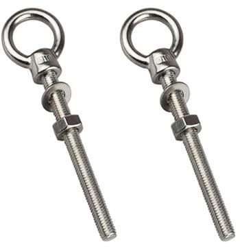 Lot de 2 vis à œil longues M10 x 120 mm, avec rondelles et écrous hexagonaux, boulons à œil pour la fixation et la suspension